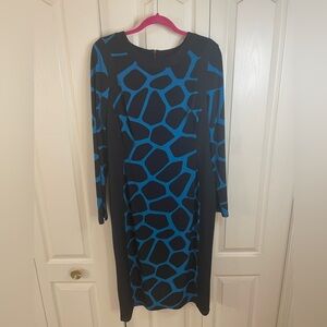 Blue and Black Geometric Dress